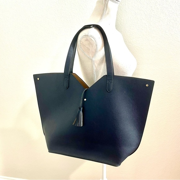 Neiman Marcus Classic Navy Tote with Tassel Accent - Picture 1 of 5